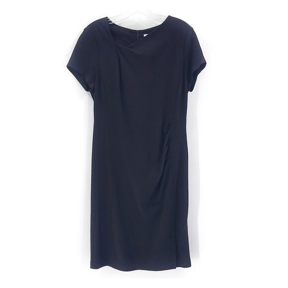 LK BENNETT Sheath Dress Black Short Sleeve Draped Ruched Stretch - Picture 1 of 6